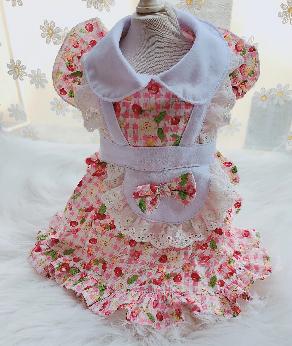 Princess Dog Cat Dress Plaid Floral Design Pet Puppy Skirt Spring/Summer Clothes Outfit