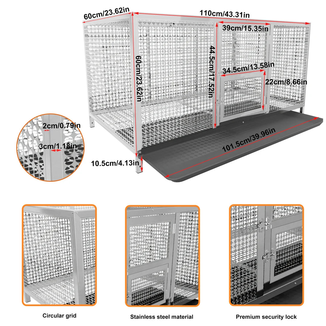 Heavy Duty Stainless Steel Chicken Coop Duck Rabbit Hen House with Dense Net Dog Cage with Waterproof Cover Yard