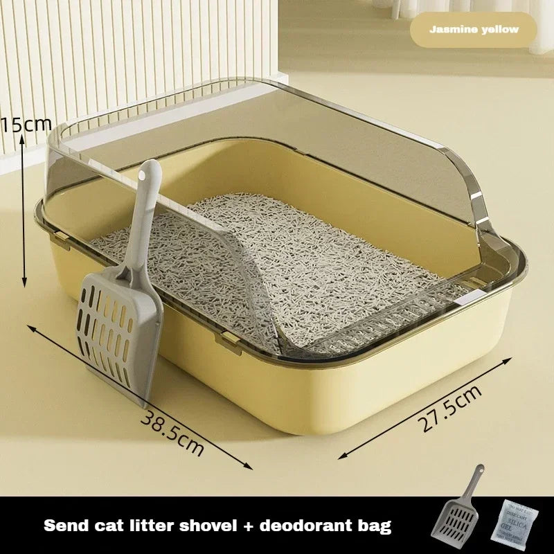 Cats Toilet Cat Litter Box with Litter Scoop Semi-enclosed High Side Splashproof Pet Bedpans Kitty Sandbox Cleaning Cat Supplies