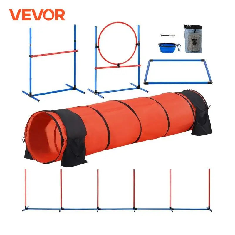 SucceBuy Dog Agility Training Equipment 5PCS Set Upgrade with Adjustable Hurdles Extend Tunne Puppy Obstacle Course Kit with Bag