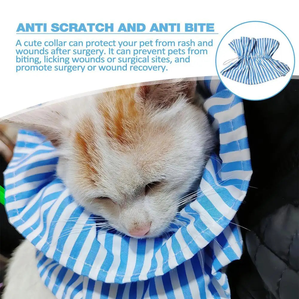 Soft Collar For Cats Polyester Soft Recovery Elizabethan Collar Drawstring Design Comfortable Protective Collar Adjustable Pet