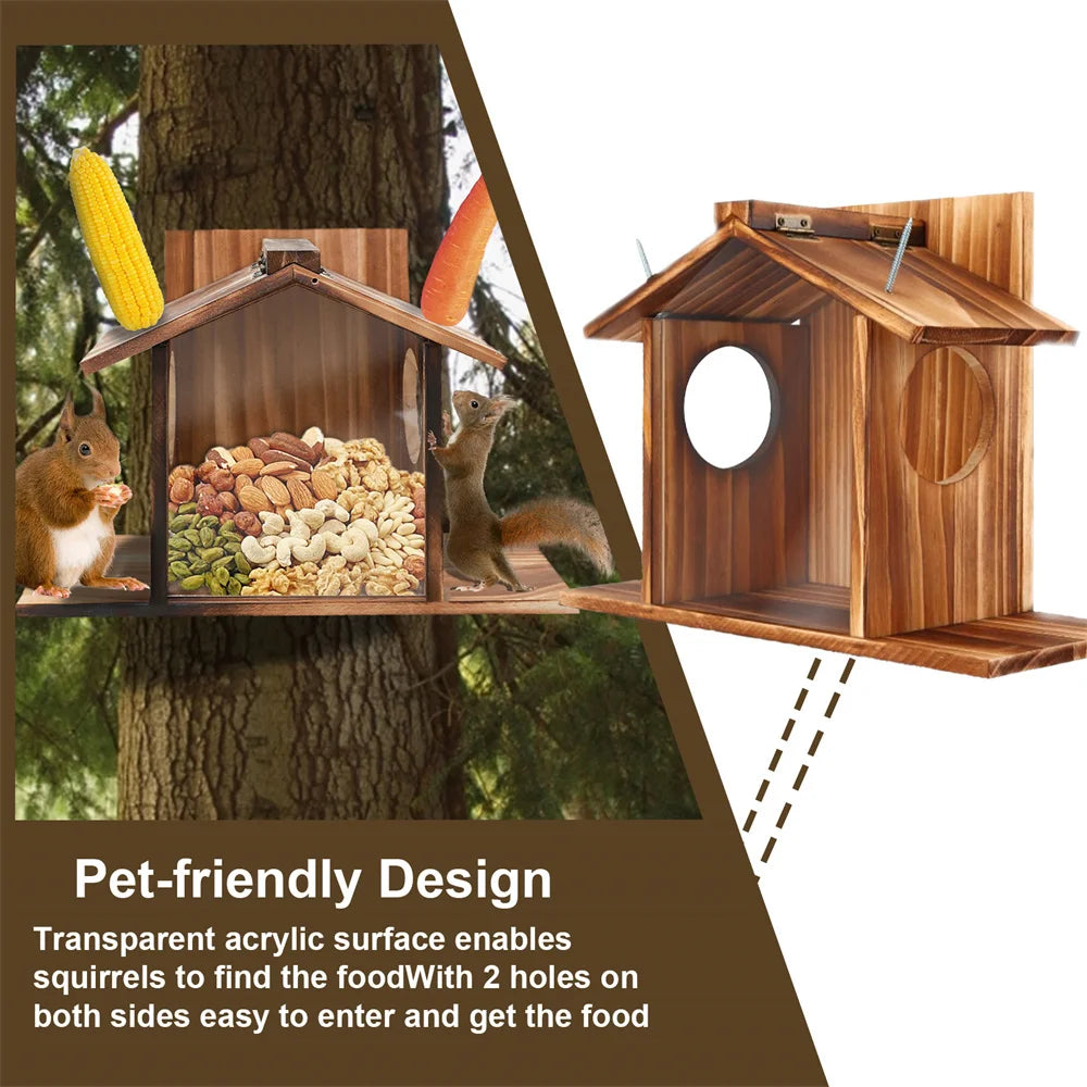 Garden Tree Squirrel Feeder Wood House Picnic Table Food Feeding Station Box