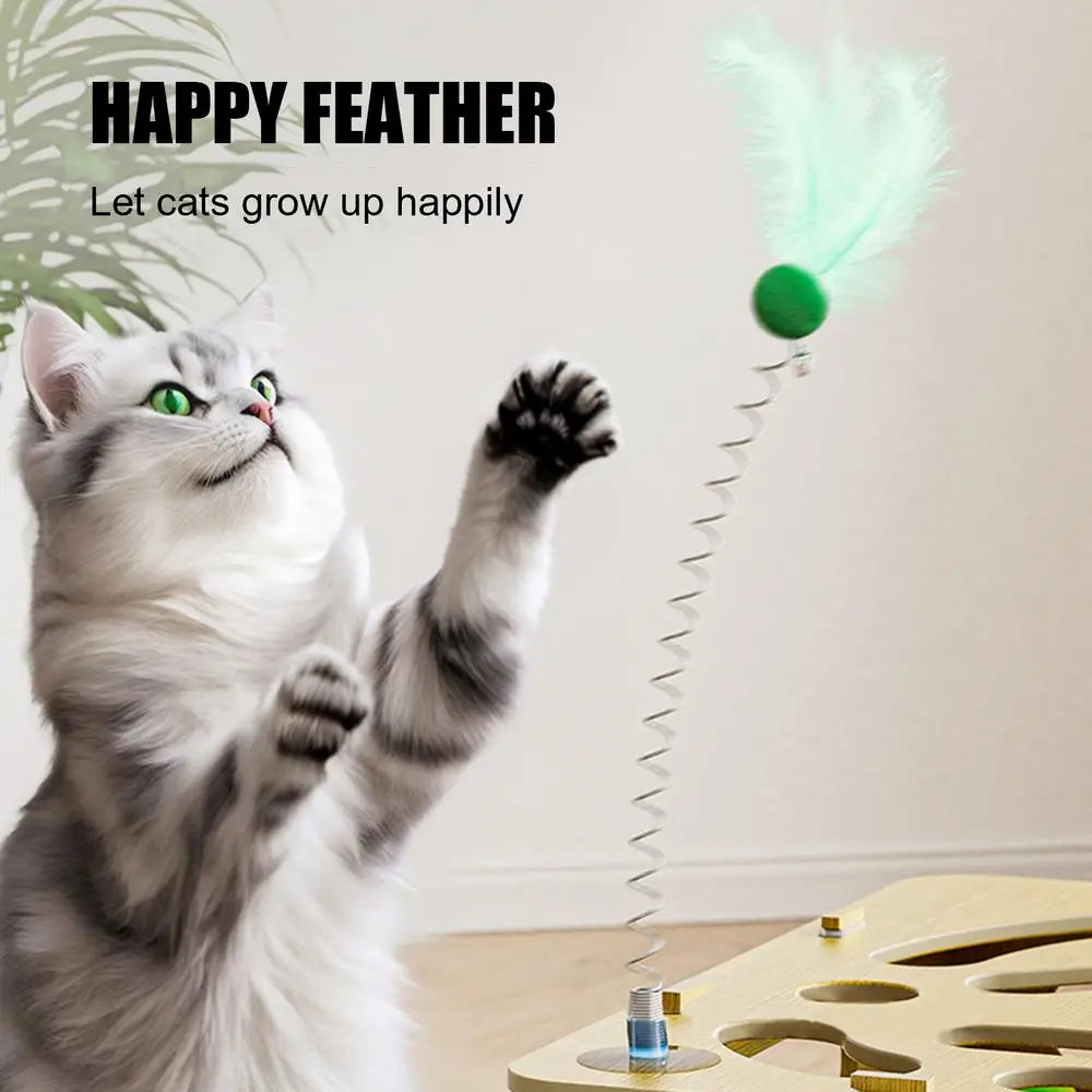 Cat Puzzle Toy Cat Toys Puzzle Wood Box with Feather and Balls Indoor Sports Entertainment Hunting Cat Toys for Indoor Cats