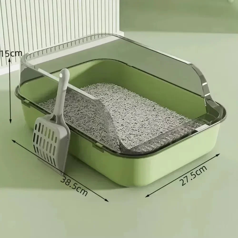 Cat Litter Box High Side Thicken Semi Enclosed Splashproof with Removable Scoop Large Capacity Easy Clean Cat Toilet Supplies