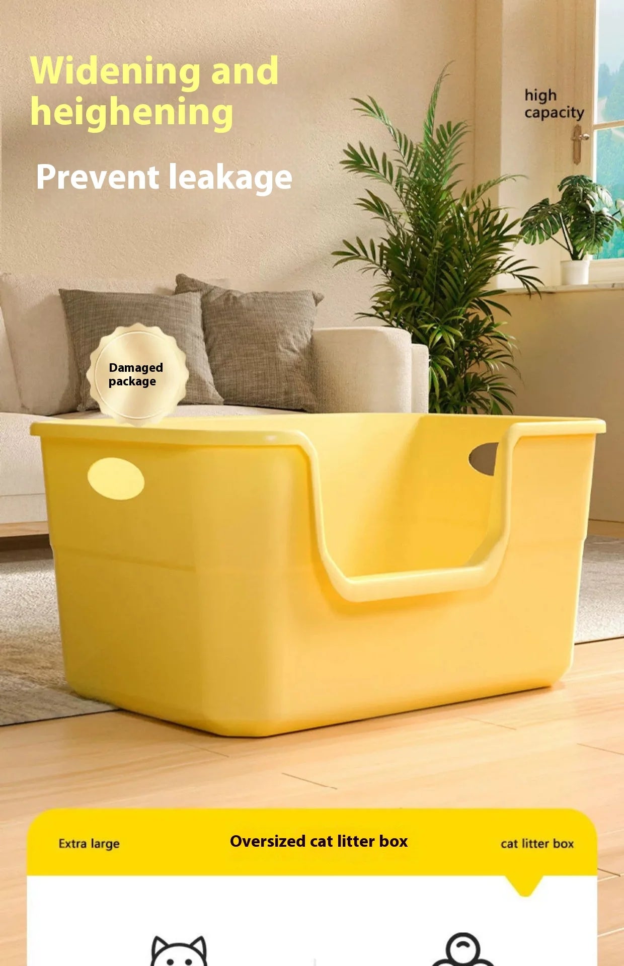 Cat Litter Box - Metal High Sided Cat Pan,Large Stainless Steel Box,Indoor Litter Tray,Non Stick,No Smell,Pet Toilet