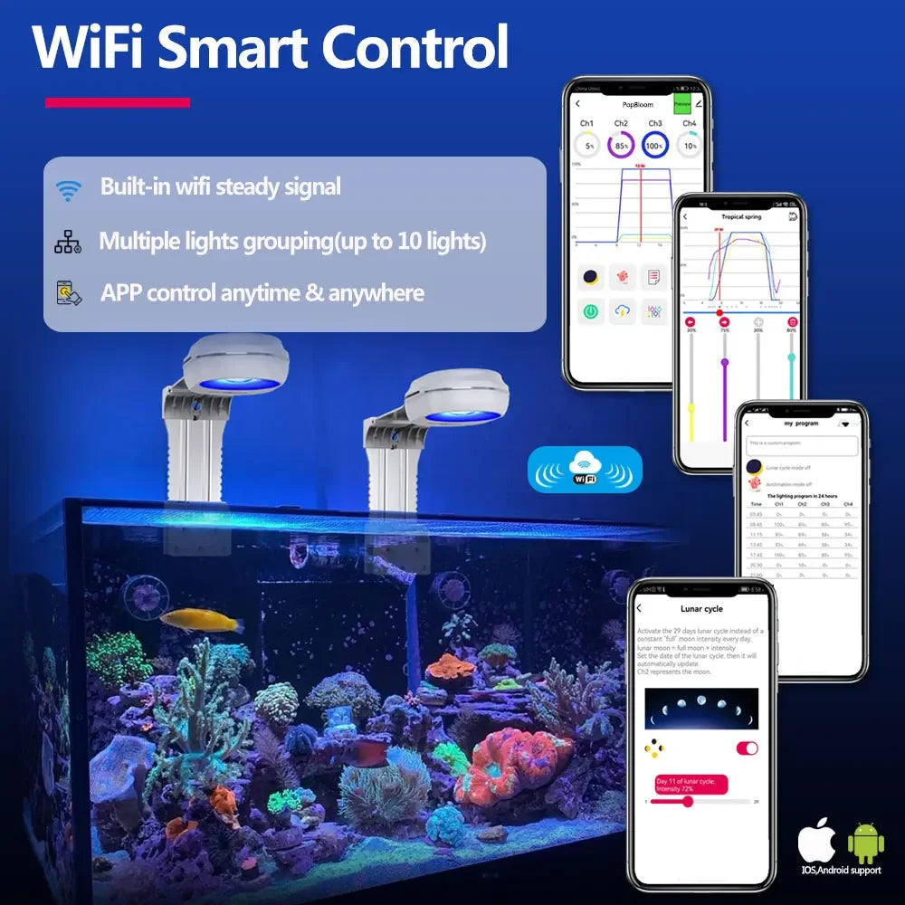 PopBloom RL60/RL90 WiFi Aquarium LED Lighting, APP Program Saltwater LED Aquarium Lamp for Marine Reef Fish Tank, Include Mount
