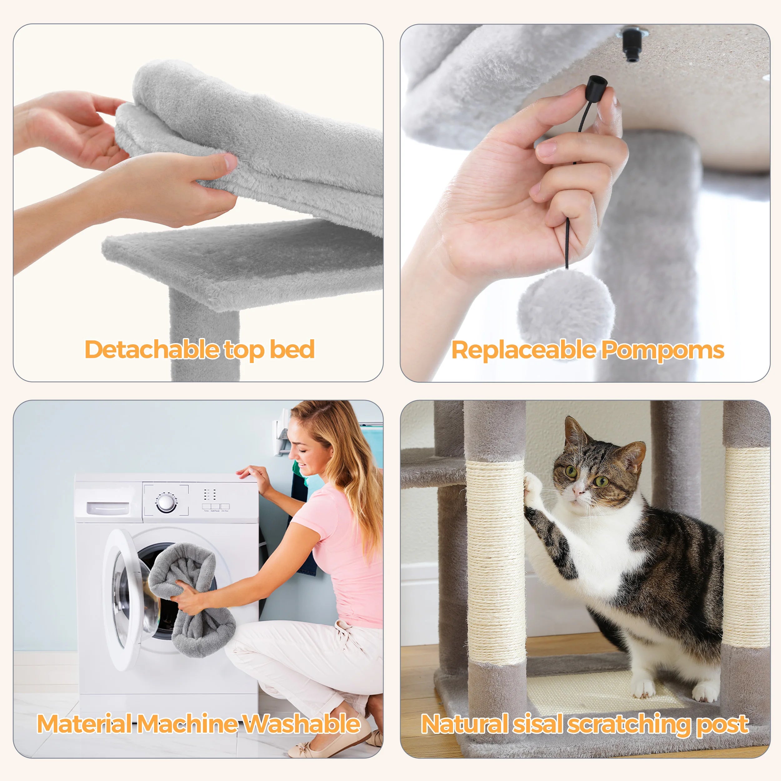 Multi-Level Cat Tree with Scratching Post Hammock Large Perches Hanging Balls Tall Cat Tower for Indoor Spacious Cat Condo House