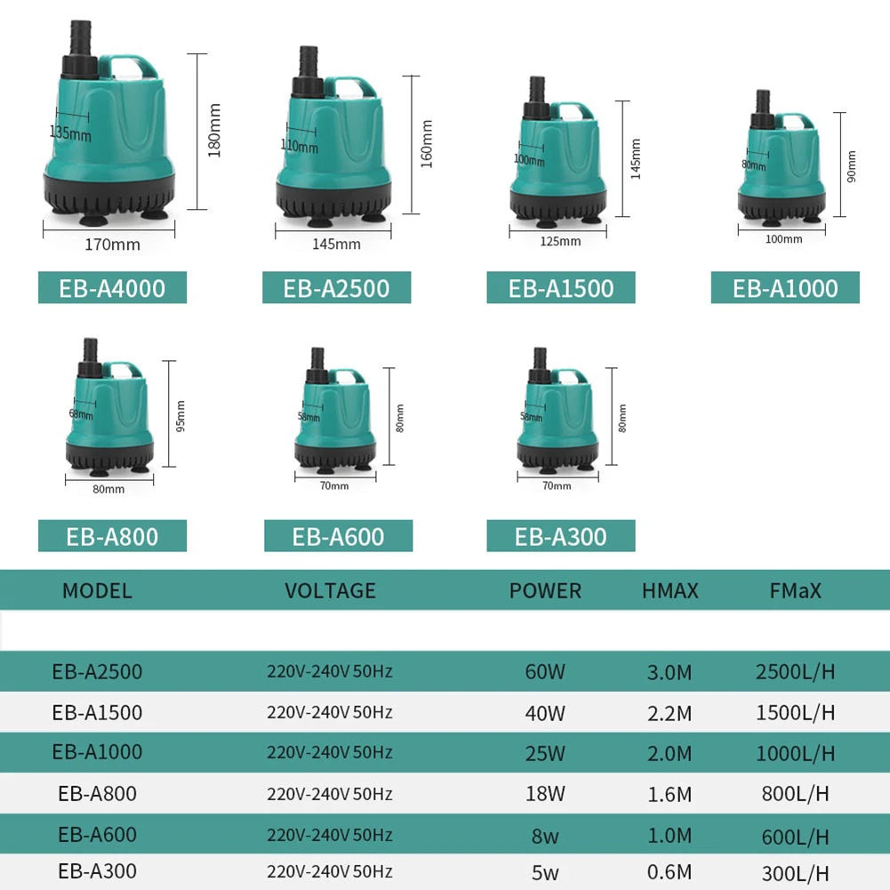 40w 60w 90w Ultra-Quiet Submersible Water Fountain Pump Filter Fish Pond Aquarium Water Pump Tank Fountain 220V 240V