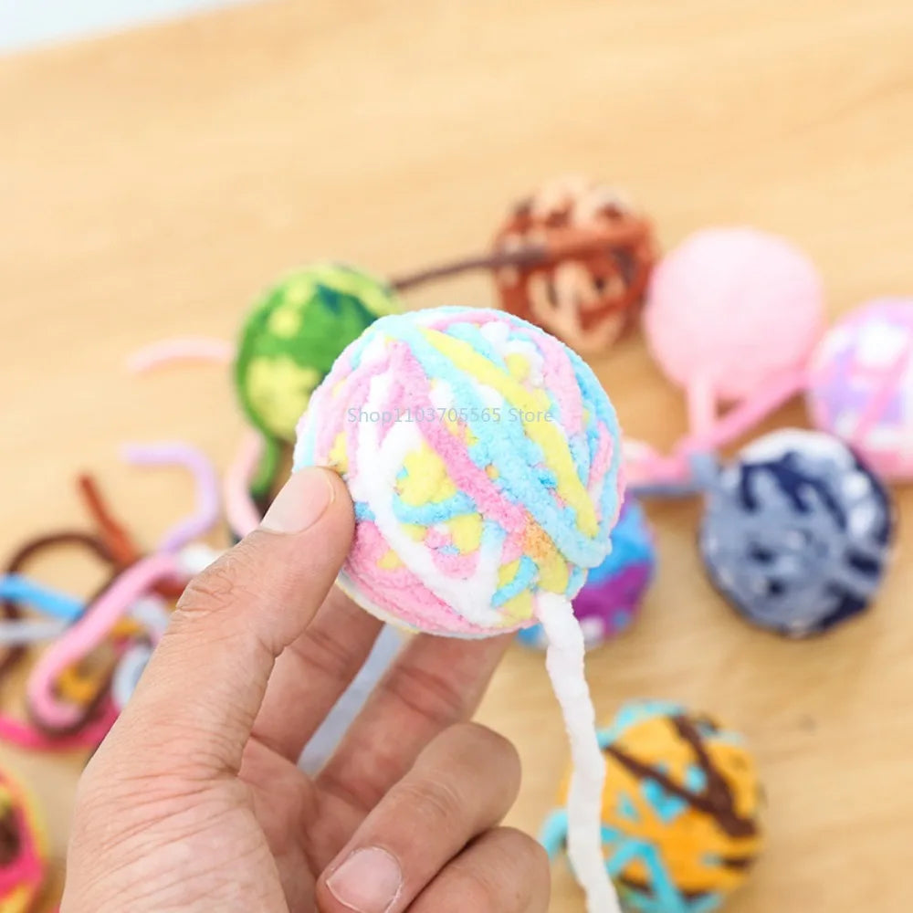 Funny Cat Toys Colorful Yarn Balls with Bell Sounding Interactive Chewing Toy for Kitten Stuffed Toy Ball Cat Toys Supplies