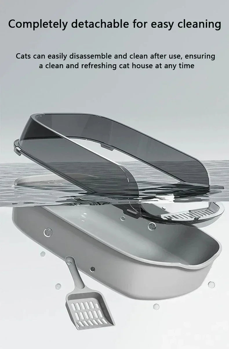 Cat Litter Box Cats Toilet Semi-enclosed High Side Splashproof Pet Bedpans with Litter Scoop Kitty Sandbox Cleaning Cat Supplies