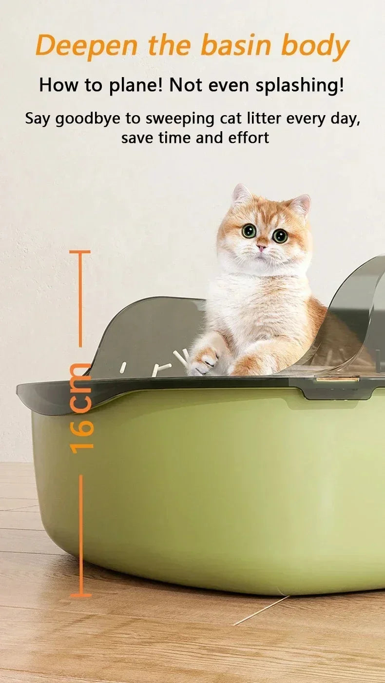 Cats Toilet Cat Litter Box with Litter Scoop Semi-enclosed High Side Splashproof Pet Bedpans Kitty Sandbox Cleaning Cat Supplies