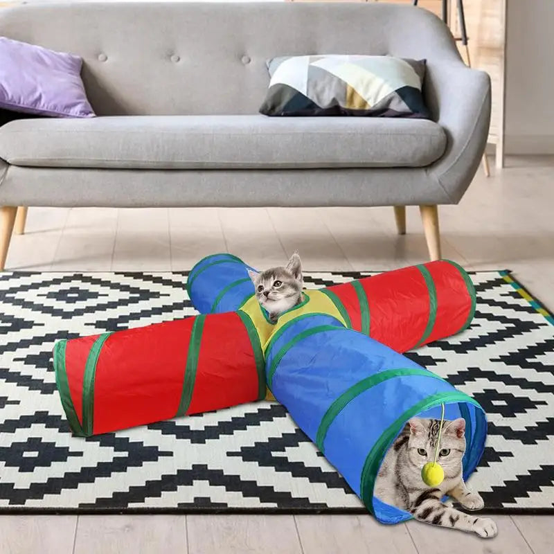 Cat Pets Toys Interactive Balls Foldable Cat Kitten Play Tunnel 4 Way Funny Cat Tunnel Pet Supplies Indoor Cat Accessories