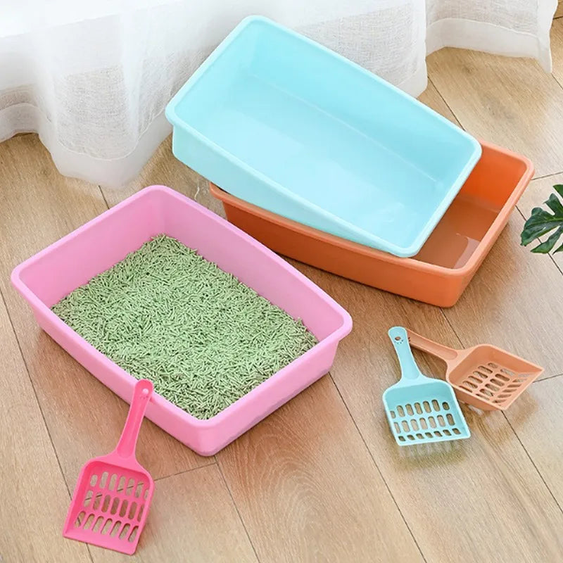 Cat litter box large-capacity open anti-overflow cat feces box, clean the square cat toilet, and send cat litter shovel