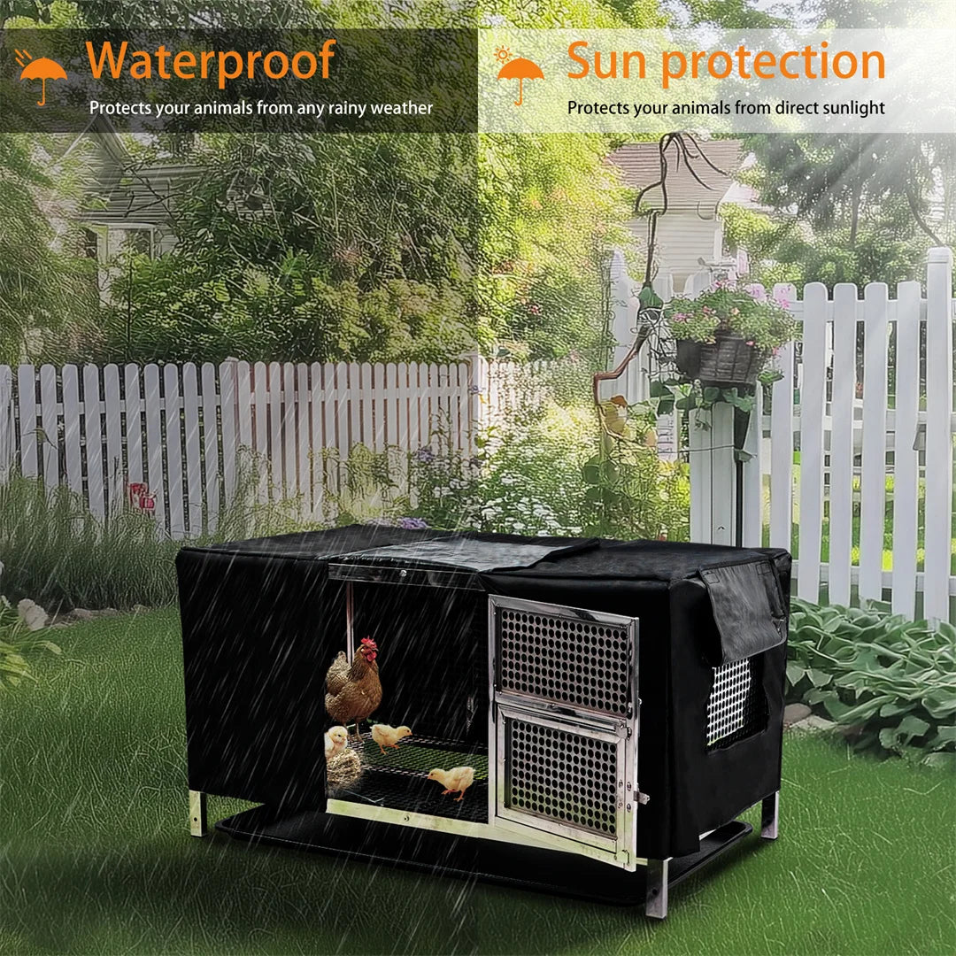 Heavy Duty Stainless Steel Chicken Coop Duck Rabbit Hen House with Dense Net Dog Cage with Waterproof Cover Yard