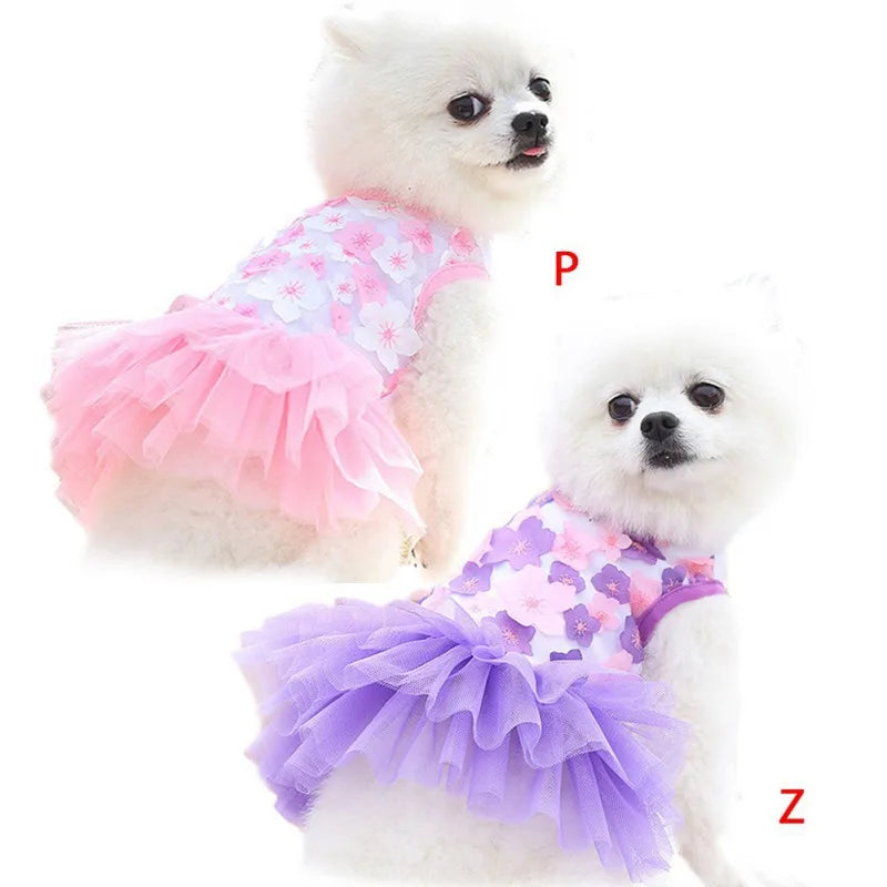 Flower Summer Dress For Small Medium Dog Lace Chiffon Party Birthday Wedding Dress Cute Clothes Puppy Pet Skirt Costumes