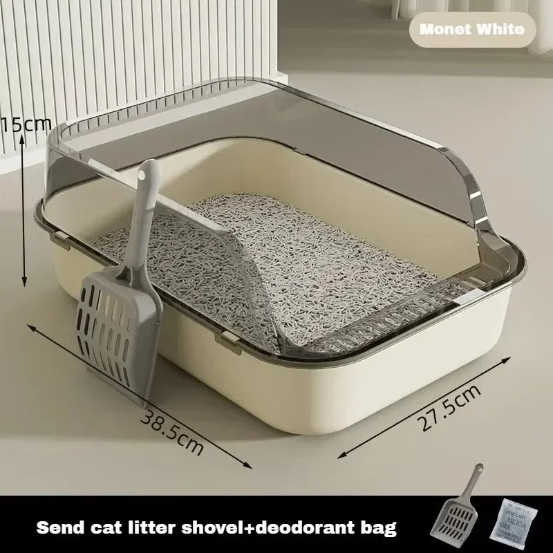 Cat Litter Box Cats Toilet Semi-enclosed High Side Splashproof Pet Bedpans with Litter Scoop Kitty Sandbox Cleaning Cat Supplies