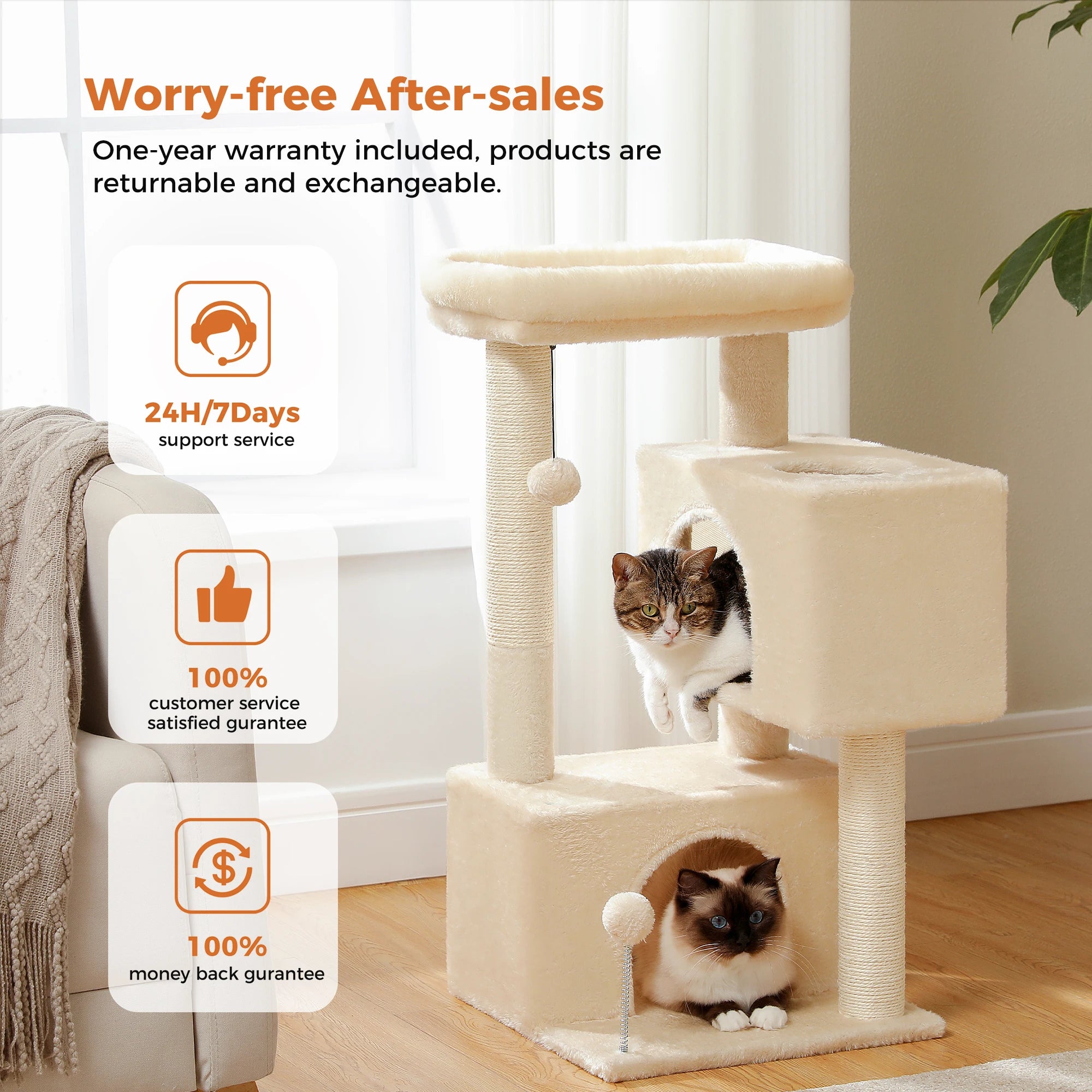 Multi-Level Cat Tree Tower with Sisal Scratching Posts Soft Padded Perch Large Cat Condo for Indoor Kitten Bed House Cat Toys