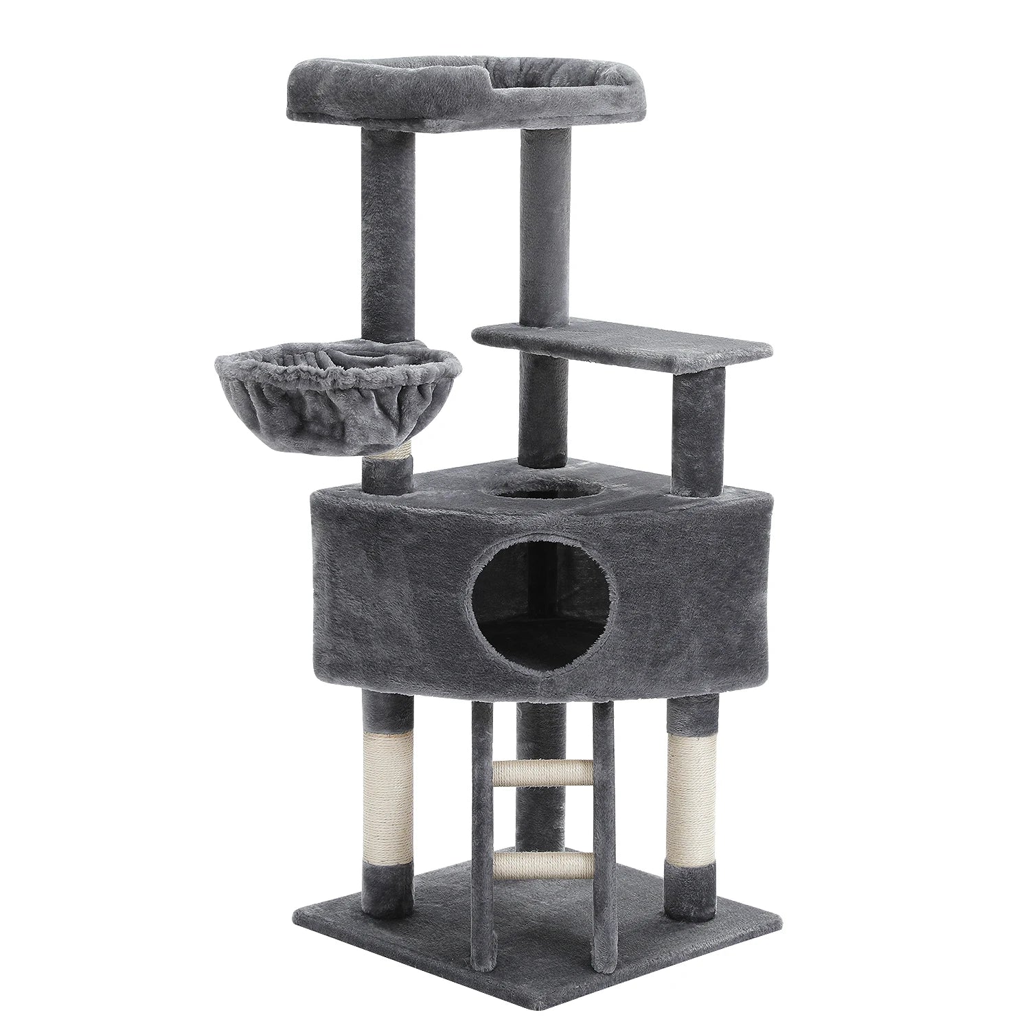 H120CM Cat Tree Condo for Indoor Self Grooming Brush Sisal Scratching Post Soft Perch House and Hanging Ball Toy Cozy Hummock