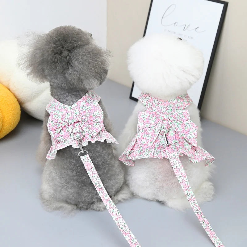 Dog Harness Vest Leash Set Floral Puppy Dress Clothes For Small Dogs Skirt Perro Adjustable Pets Clothing Chihuahua Bulldog