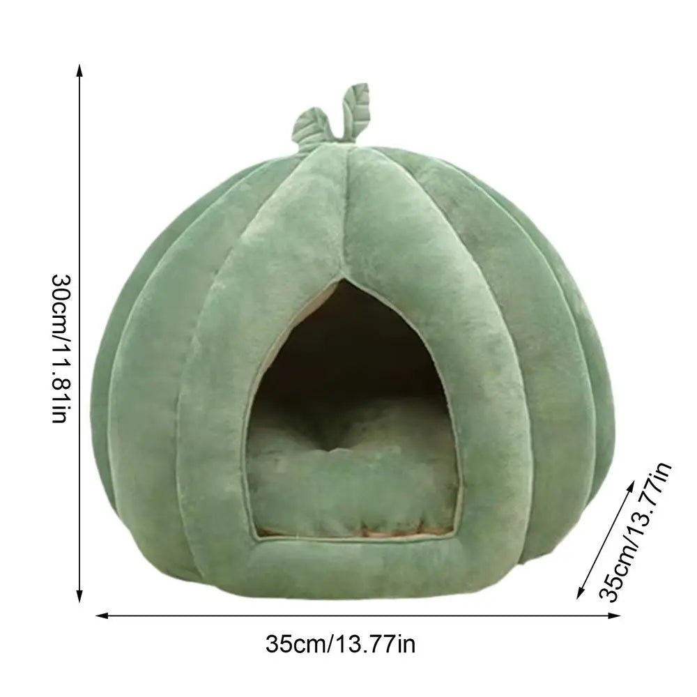 Enclosed Cat Nest Winter Warm Cat Bed Pumpkin Shape Pet Sleeping House for Cats Comfortable Washable Cat Sleeping Bed Pet Supply