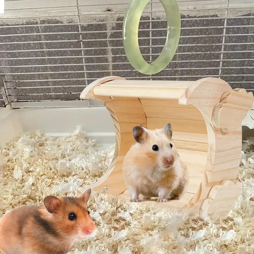 Hamster Wooden House Simple Installation Hideaway Cage Accessories for Lemmings, Gerbils, Rat, Small Pet, Chinchilla Fun Toys