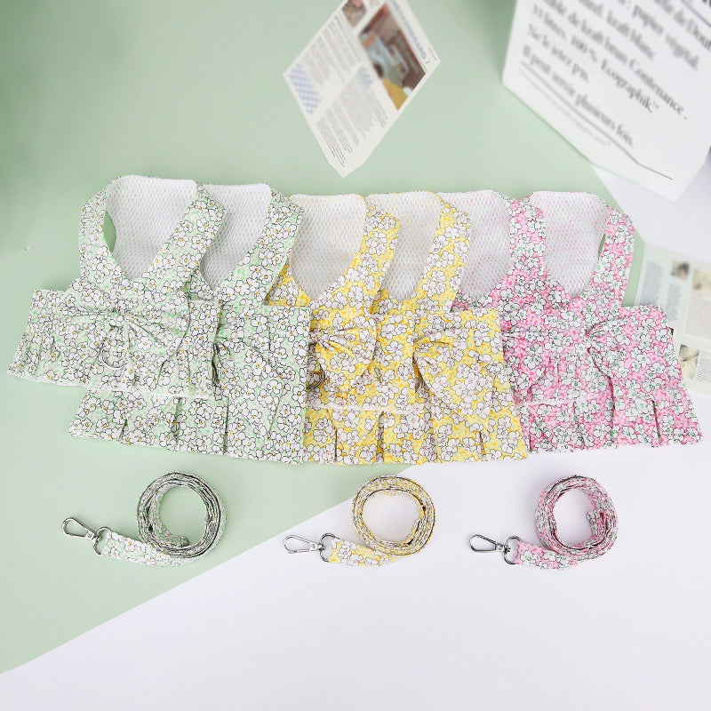 Dog Harness Vest Leash Set Floral Puppy Dress Clothes For Small Dogs Skirt Perro Adjustable Pets Clothing Chihuahua Bulldog