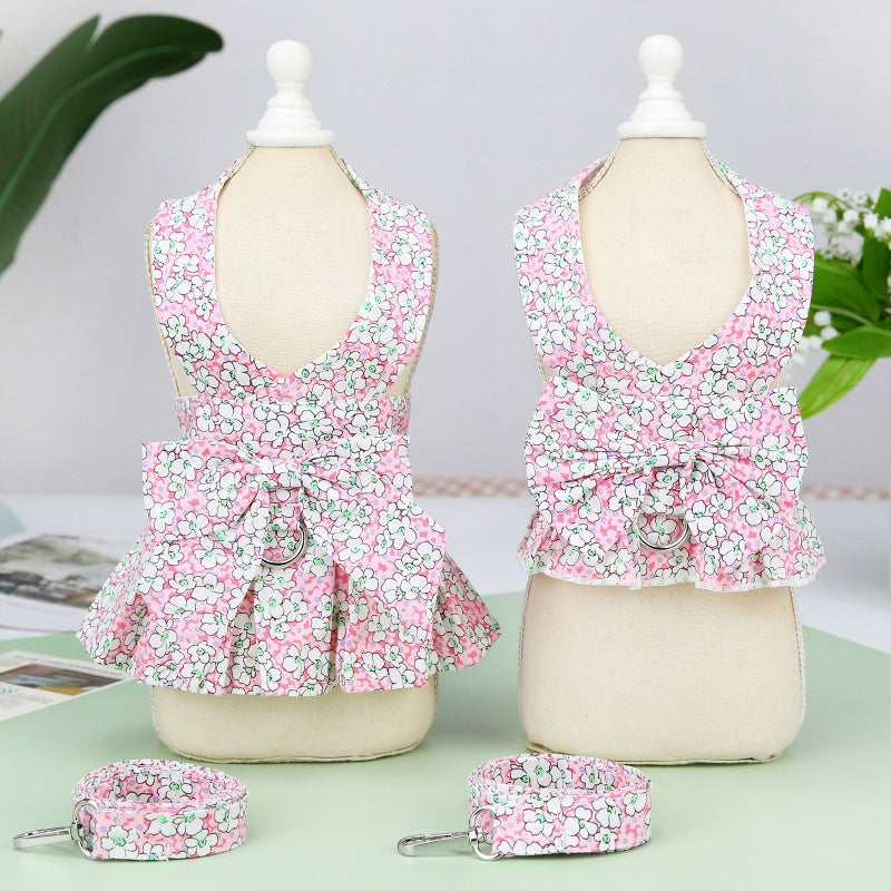 Dog Harness Vest Leash Set Floral Puppy Dress Clothes For Small Dogs Skirt Perro Adjustable Pets Clothing Chihuahua Bulldog