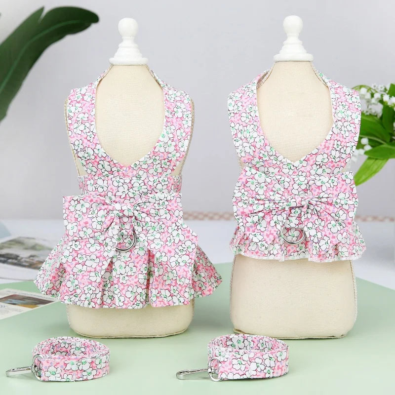 Dog Harness Vest Leash Set Floral Puppy Dress Clothes For Small Dogs Skirt Perro Adjustable Pets Clothing Chihuahua Bulldog