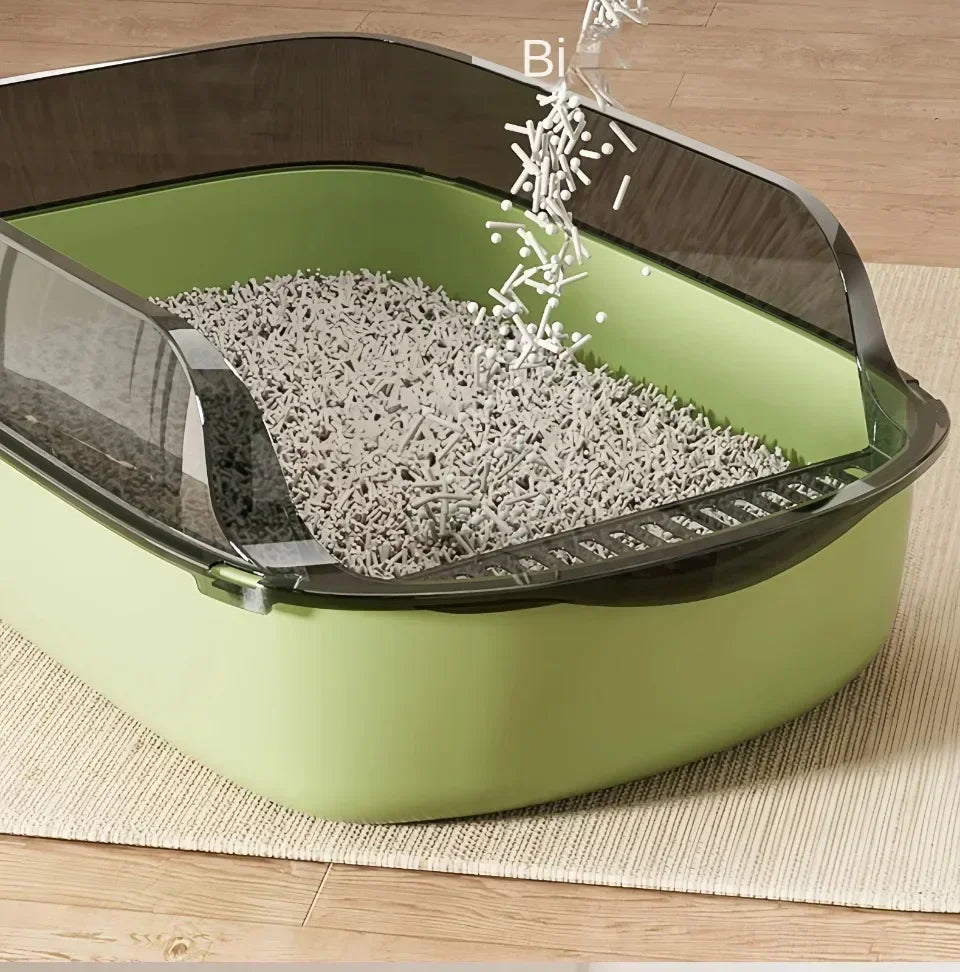 Cat Litter Box Kitty Sandbox Semi-enclosed High Side Splashproof Cat Toilet Pet Bedpans with Litter Scoop Cleaning Cat Supplies