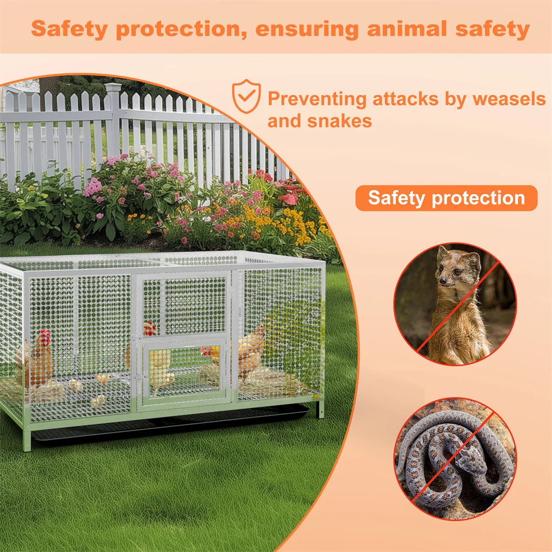 Heavy Duty Stainless Steel Chicken Coop Duck Rabbit Hen House with Dense Net Dog Cage with Waterproof Cover Yard