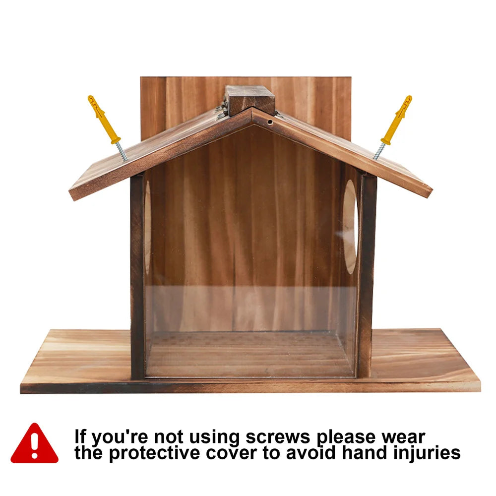 Garden Tree Squirrel Feeder Wood House Picnic Table Food Feeding Station Box