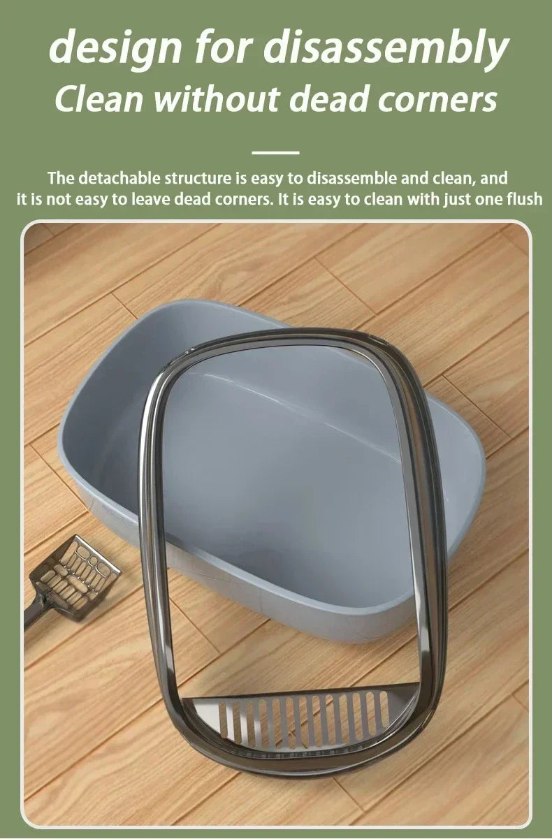 Cat Litter Box Cats Toilet Semi-enclosed High Side Splashproof Pet Bedpans with Litter Scoop Kitty Sandbox Cleaning Cat Supplies