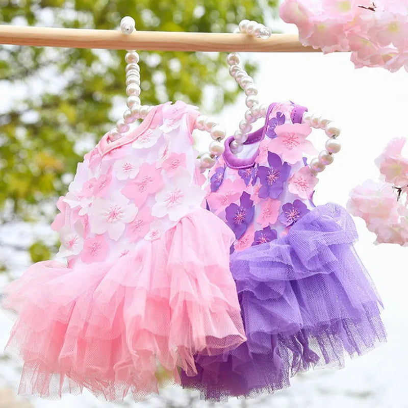 Flower Summer Dress For Small Medium Dog Lace Chiffon Party Birthday Wedding Dress Cute Clothes Puppy Pet Skirt Costumes