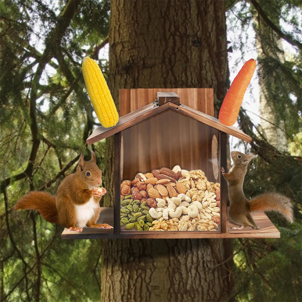 Garden Tree Squirrel Feeder Wood House Picnic Table Food Feeding Station Box