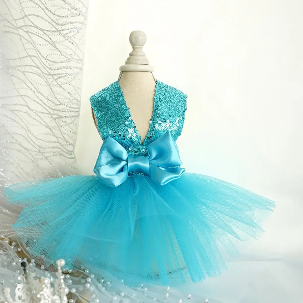 Beautiful  Pet Dress Comfortable York Clothes Pet Cat Dress Big Bowknot Polyester Puppy Wedding Dress Party Wear