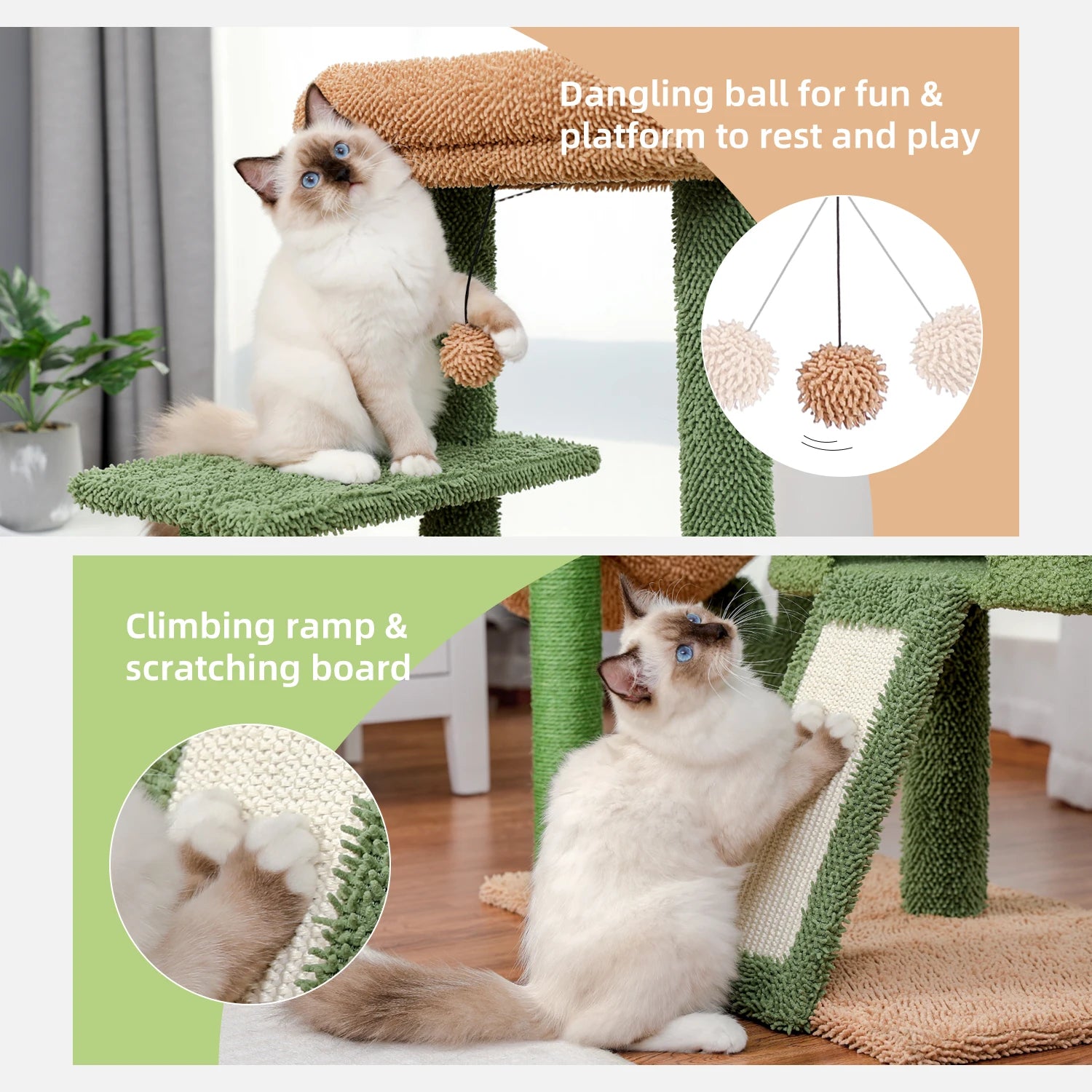 Cactus Cat Tree Tower with Sisal Scratching Post Board for Indoor Cats Condo Kitty Play House Perch rascador gato arbre à chat