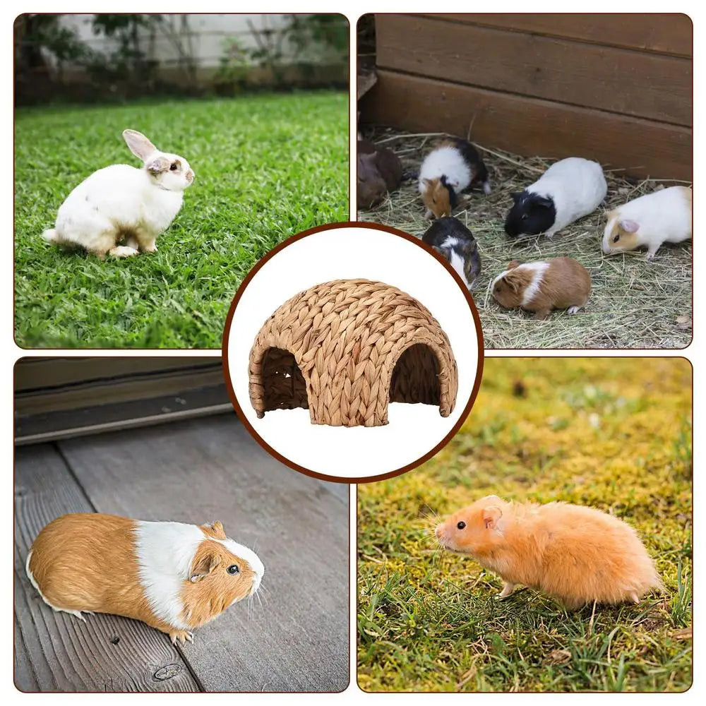 Rabbit Tunnel Safe Bunny Grass House Natural Cattail Hideout Hand Made Cattail House For Guinea Pig Hamsters Chinchilla Ferret