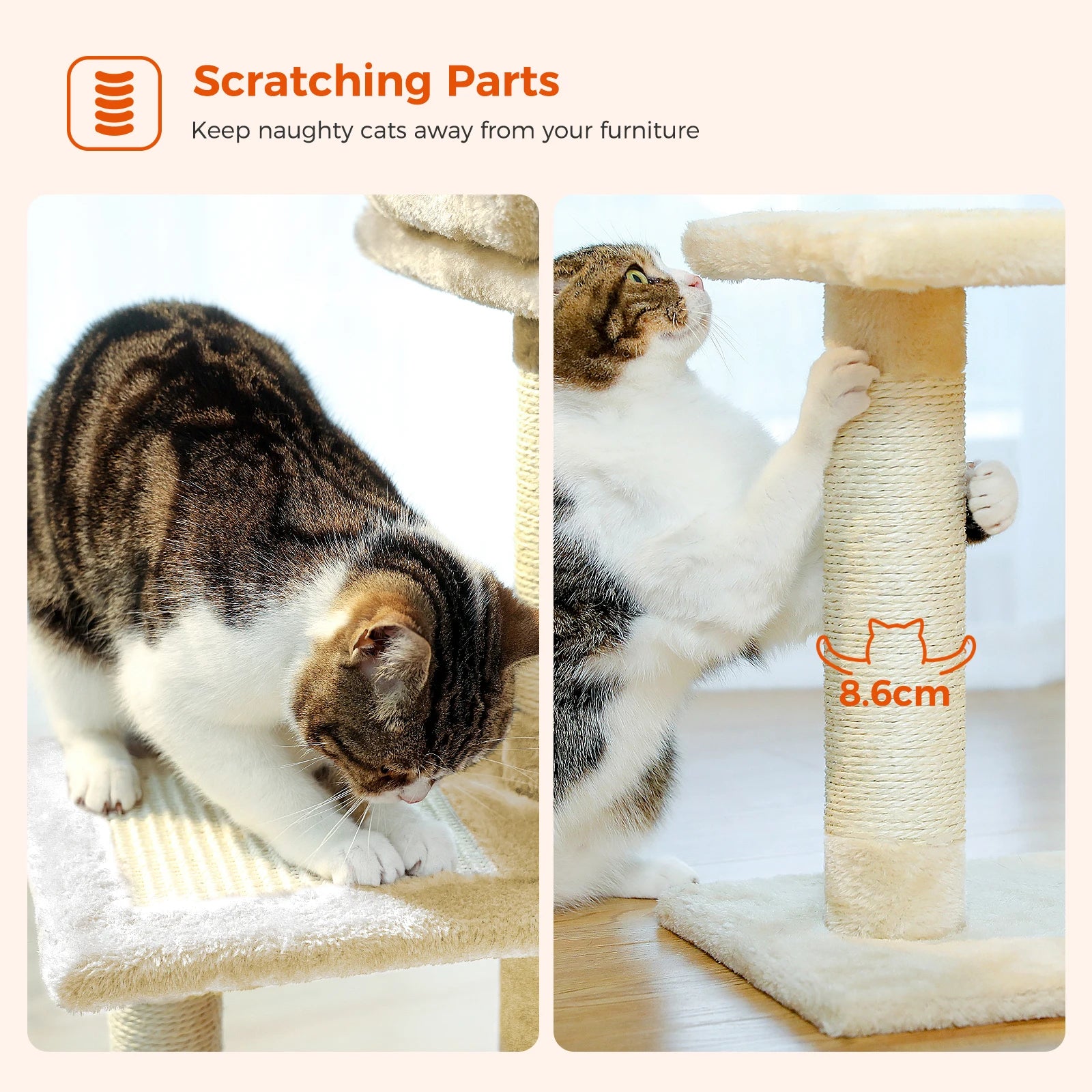2 in 1 Cat Tree with Sisal Scratching Post Hammock Large Cat Condo Small Cat Tower House for Indoor Cat Scratcher Board Cat Toys