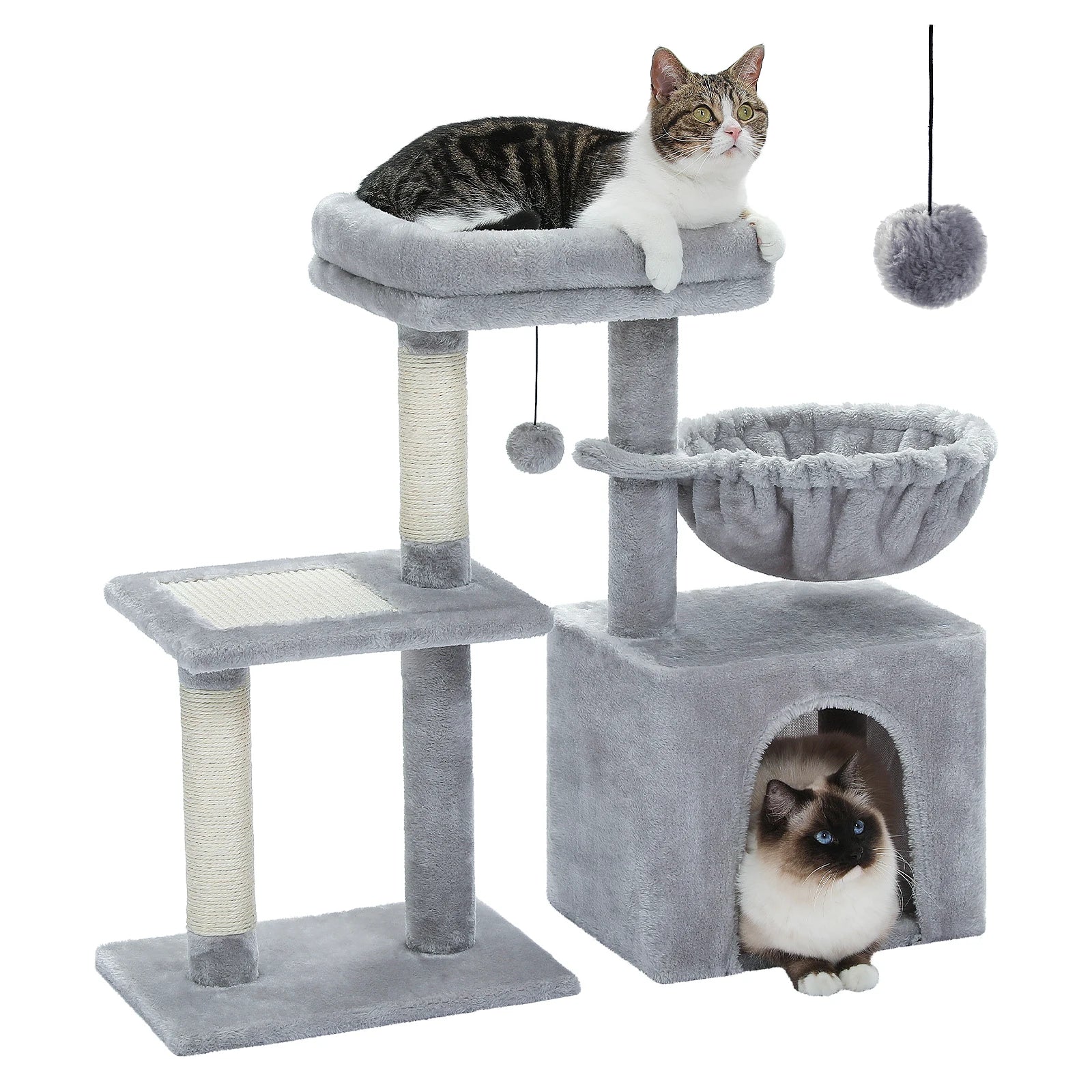 2 in 1 Cat Tree with Sisal Scratching Post Hammock Large Cat Condo Small Cat Tower House for Indoor Cat Scratcher Board Cat Toys