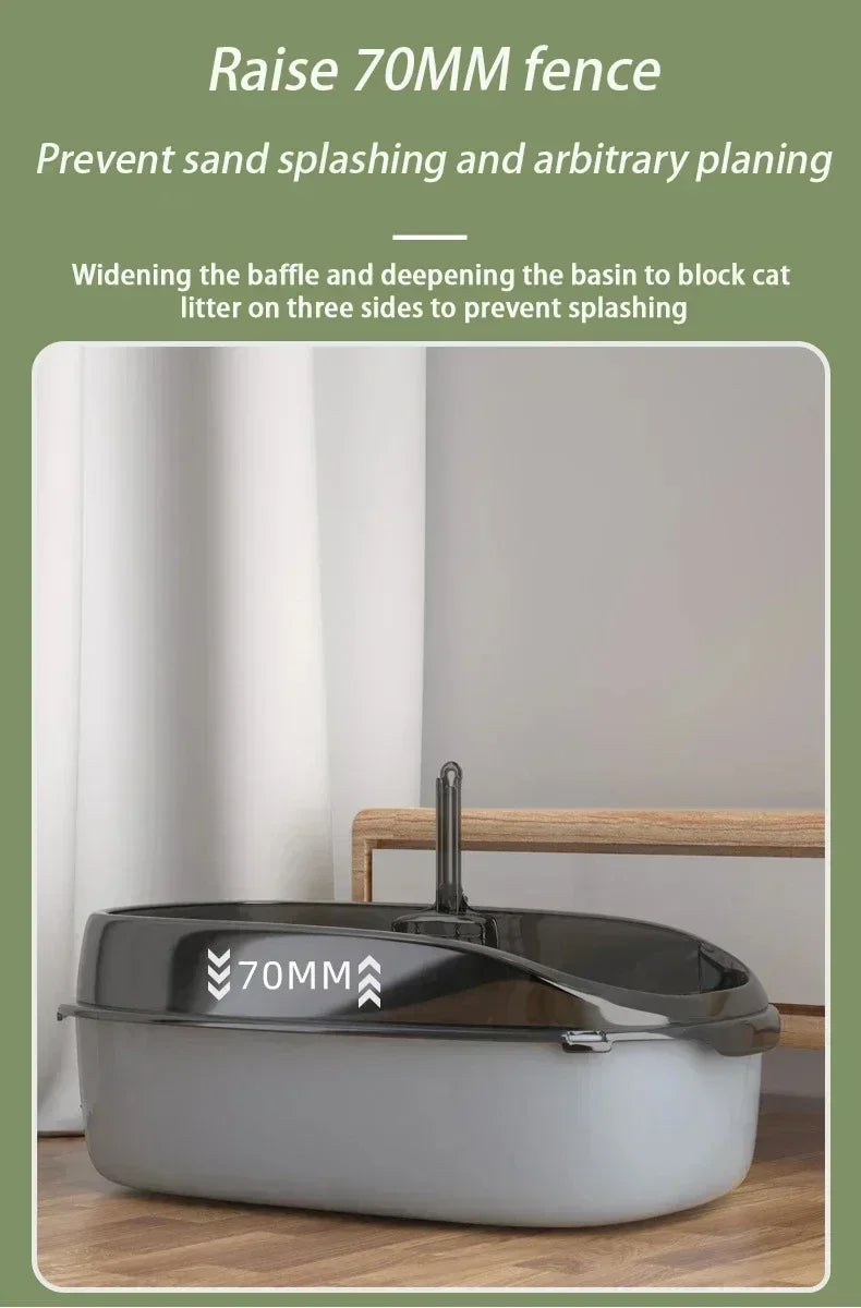 Cats Toilet Cat Litter Box with Litter Scoop Semi-enclosed High Side Splashproof Pet Bedpans Kitty Sandbox Cleaning Cat Supplies