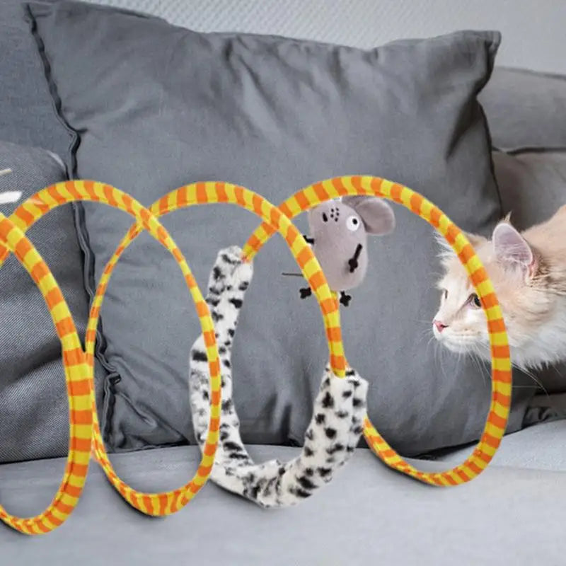 Cat Spring Toys Multifunctional Cat Tunnel Tube Large Foldable Cat Tube Tunnel With Feather Mouse Toys Cat Toy Springs Indoor