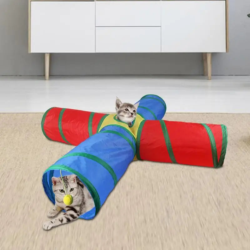 Cat Pets Toys Interactive Balls Foldable Cat Kitten Play Tunnel 4 Way Funny Cat Tunnel Pet Supplies Indoor Cat Accessories