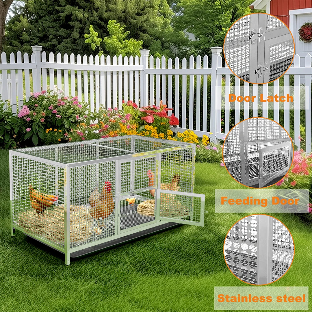 Heavy Duty Stainless Steel Chicken Coop Duck Rabbit Hen House with Dense Net Dog Cage with Waterproof Cover Yard