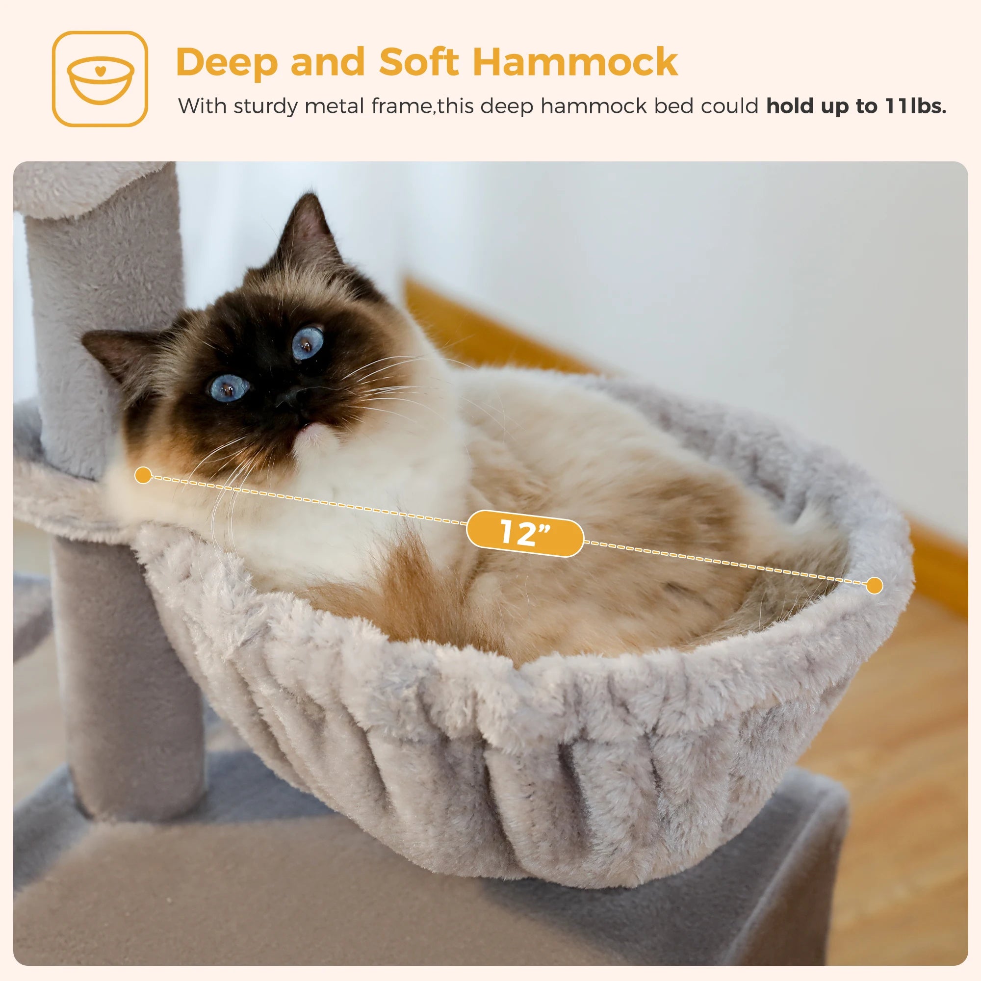 2 in 1 Cat Tree with Sisal Scratching Post Hammock Large Cat Condo Small Cat Tower House for Indoor Cat Scratcher Board Cat Toys
