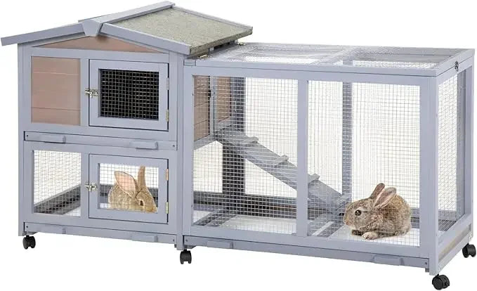 Rabbit Hutch Indoor and Outdoor Rabbit Cage 37 Inch Wide Wooden Hutch House Guinea Pig Cage with Wheels Rolling Larg