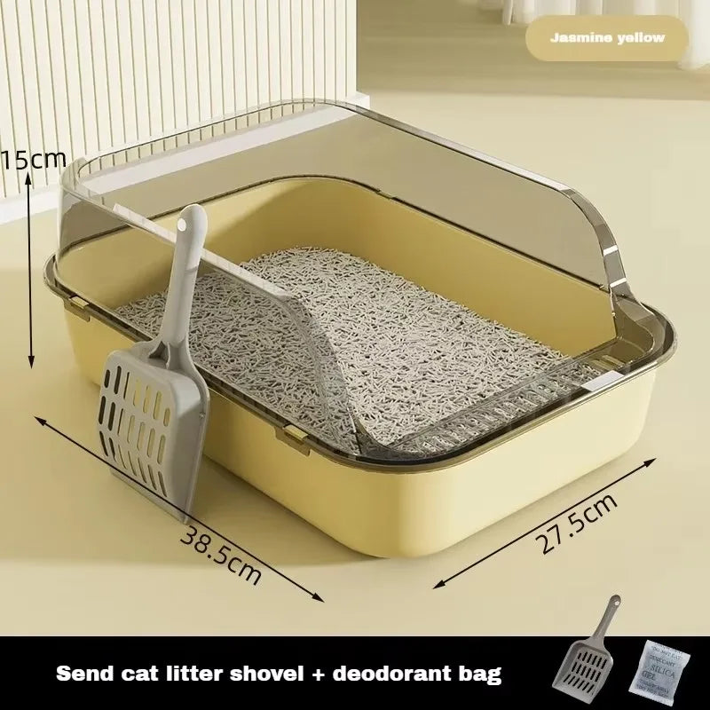 Cat Litter Box Cats Toilet Semi-enclosed High Side Splashproof Pet Bedpans with Litter Scoop Kitty Sandbox Cleaning Cat Supplies