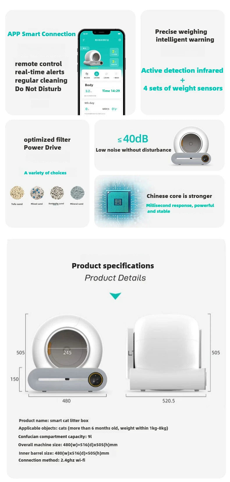Smart Cat Litter Box for Pets Automatic Cleaning Electric Large Deodorizing Cat Toilet Fully Enclosed Automatic Cat Litter Box