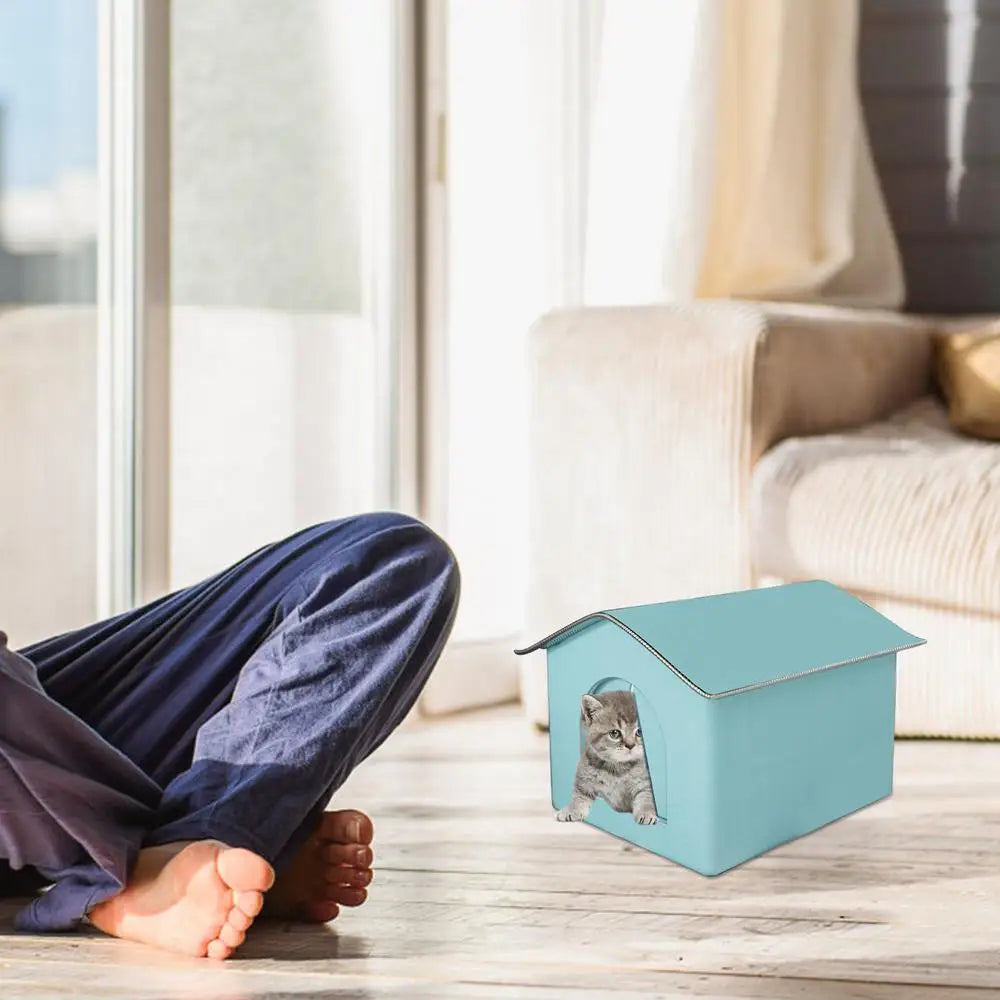 Outdoor Cat House Foldable Warm Pet Cave for Winter Waterproof Rainproof Kitten Cave Pet Tent Bunny Bed for Feral Cat Puppy