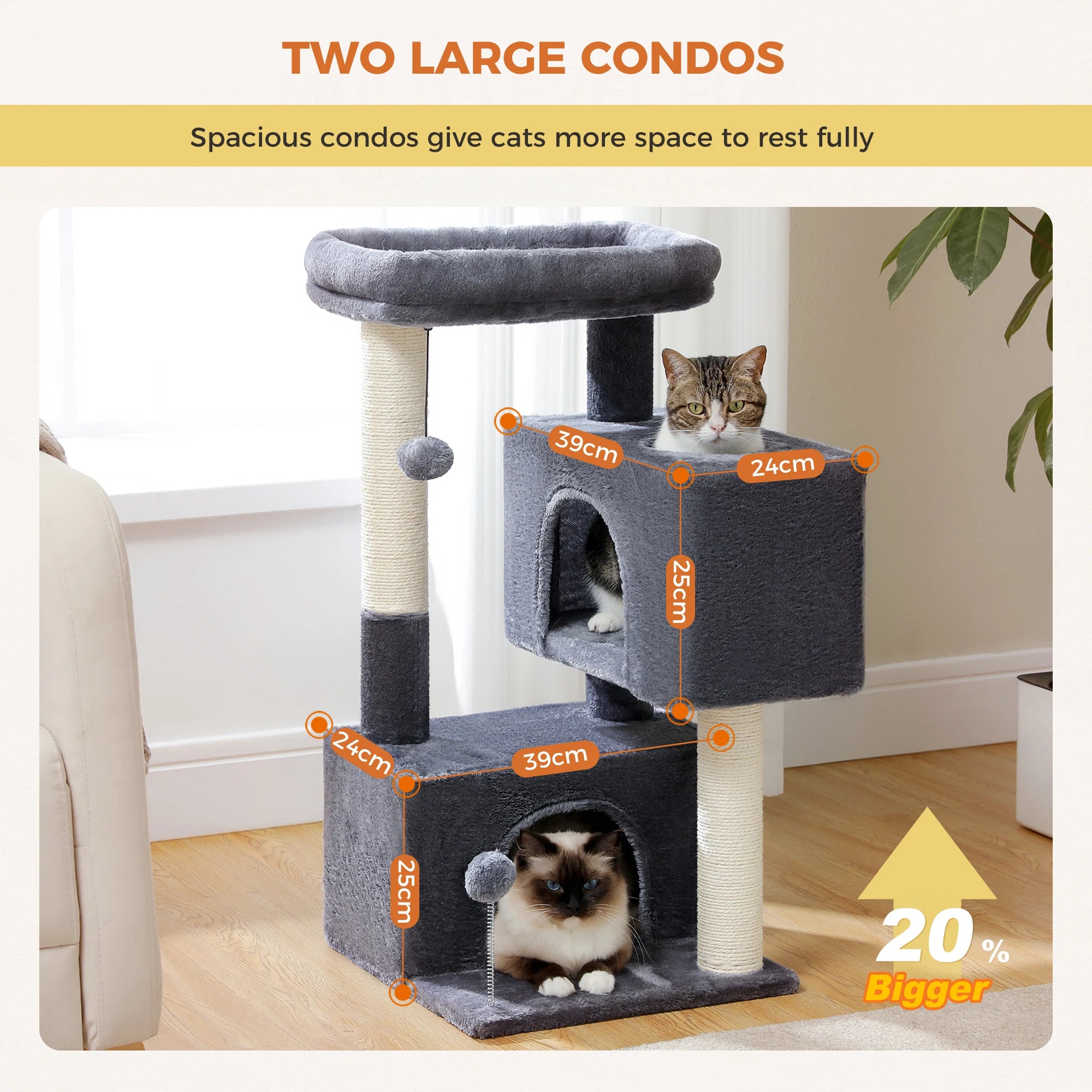 Multi-Level Cat Tree Tower with Sisal Scratching Posts Soft Padded Perch Large Cat Condo for Indoor Kitten Bed House Cat Toys