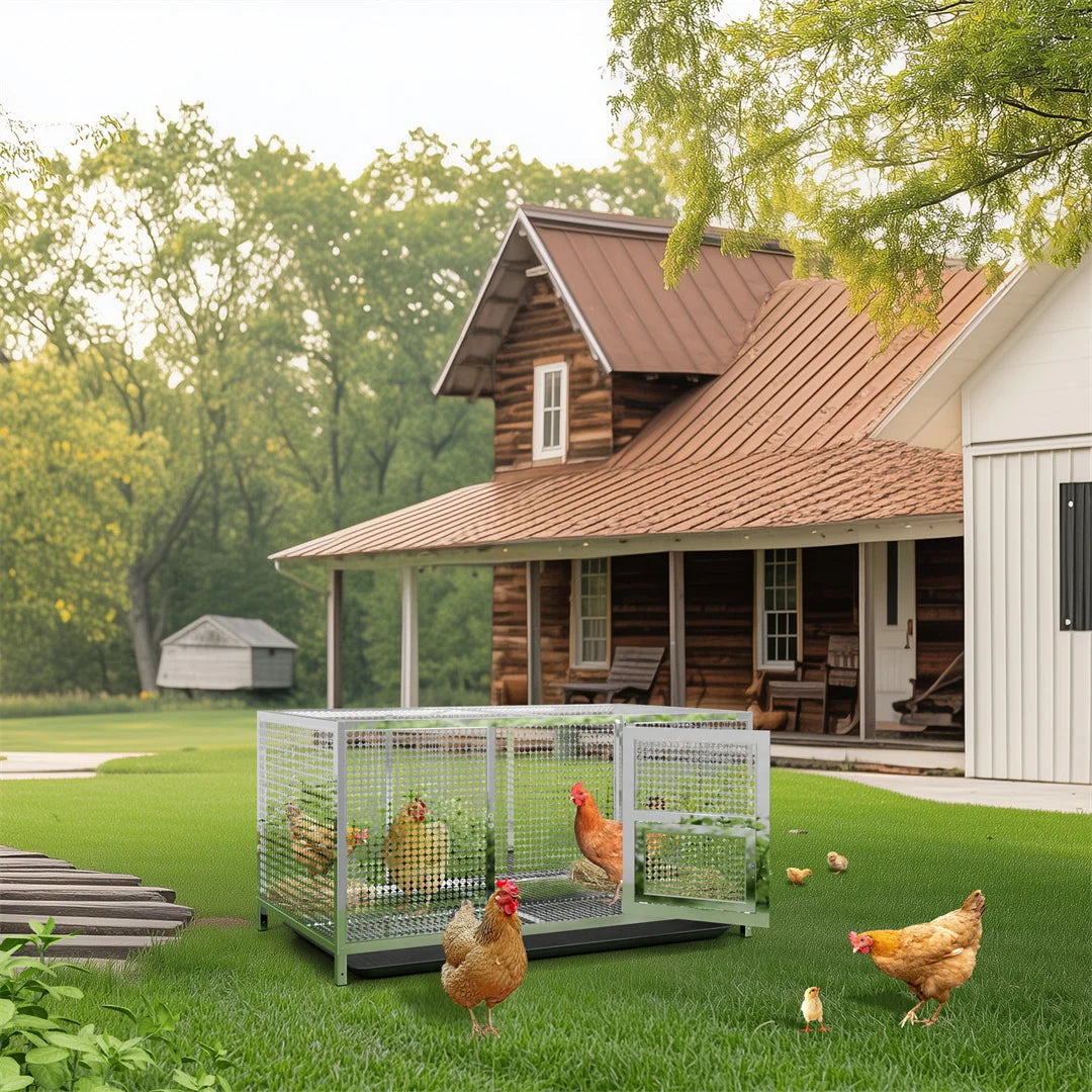 Heavy Duty Stainless Steel Chicken Coop Duck Rabbit Hen House with Dense Net Dog Cage with Waterproof Cover Yard